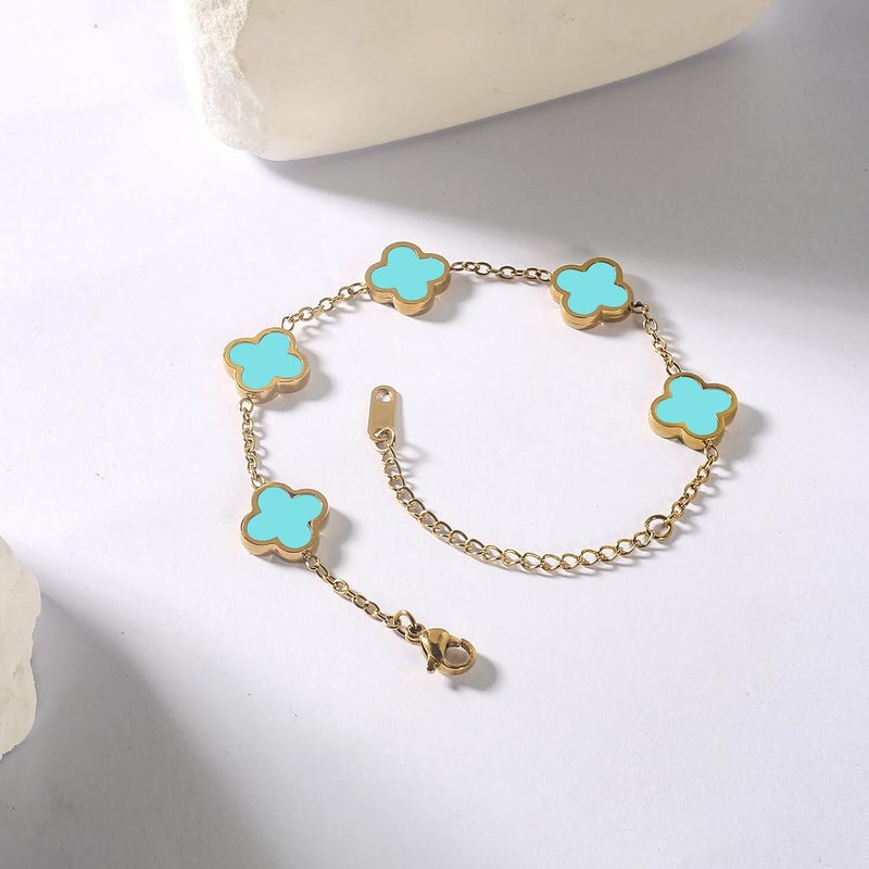 GRBeid double sided 18K Gold Plated Clover Bracelet for Women, Dupe Four Leaf Flower Lucky Chain Bangle, Cute Jewelry Gift for Her Mom Wife - Image 3